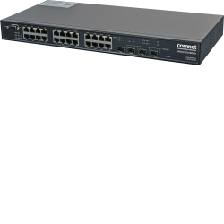 Example of (22) 10/100/1000 BASE-T(X) + (2) Gigabit Combo Ports + (2) 100/1000 BASE-FX with Power over Ethernet (PoE+)